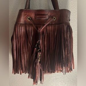 Frye Leather Fringe Handbag burgundy